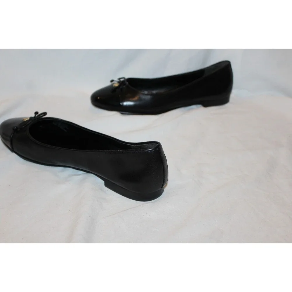 Tory Burch Claire Cap-Toe Goat Leather Ballet Flats Black NEW SZ 9.5 $275